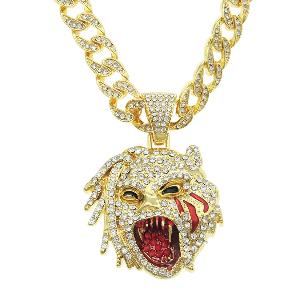 Men Women Hip Hop Iced Out Bling Figure GOLD Pendant  Necklace with Cuban Chain HipHop Rock Necklaces Fashion Charm Jewelry