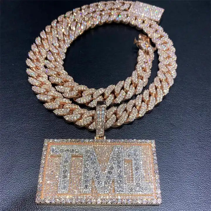 Handmade Setting Custom VVS Moissanite Diamond Iced Out Cuban Link Chain 925 Sterling Silver Hip Hop Jewelry