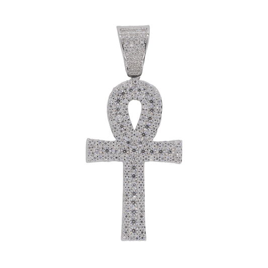 925 Silver Iced Out Ankh Cross VVS Moissanite Diamond Pendant