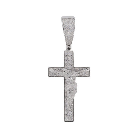 925 Silver Iced Out Hanging Jesus Cross VVS Moissanite Diamond Pendant