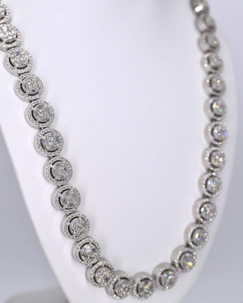 925 Silver Round Cluster Moissanite 13MM Cuban Chain